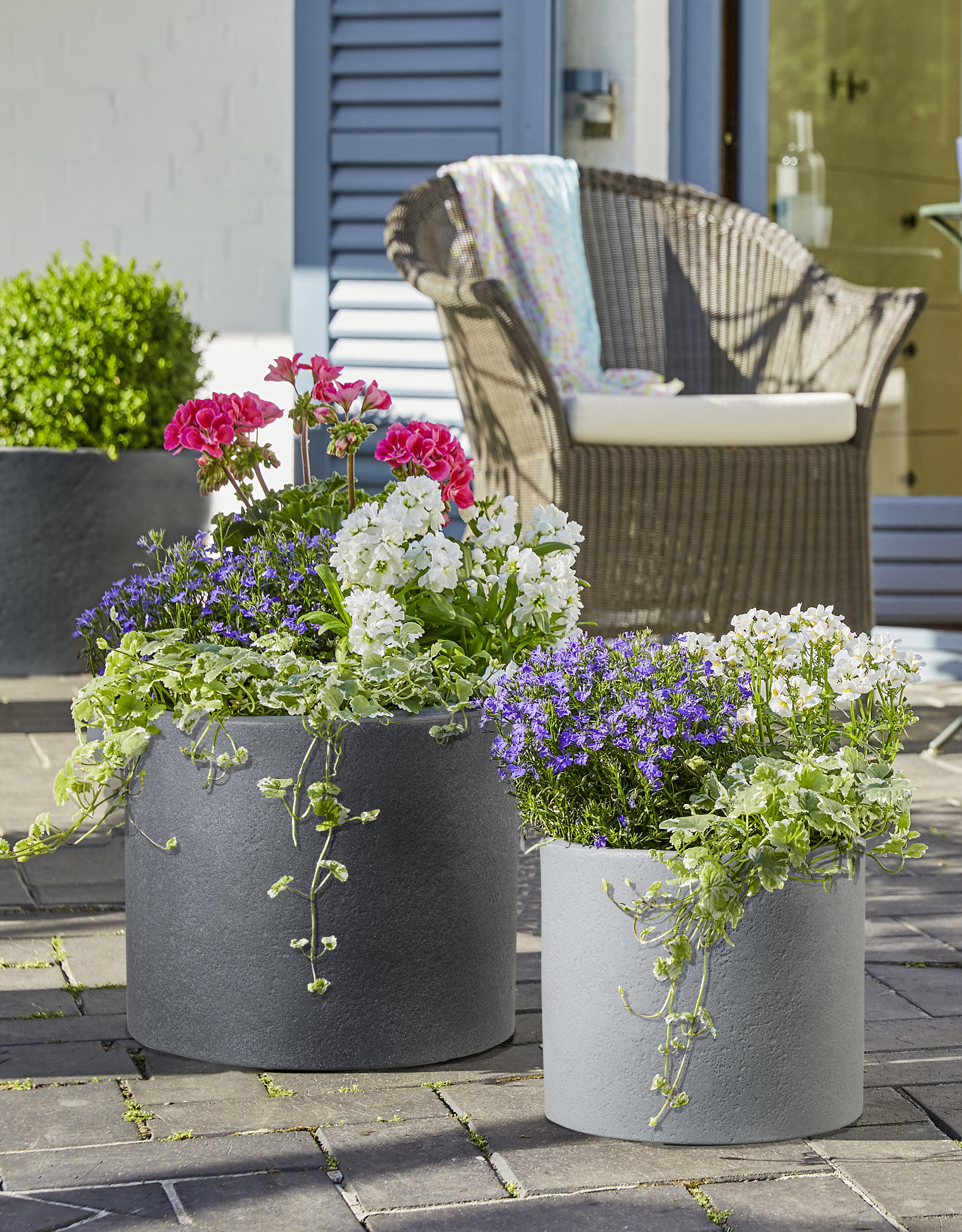 Scheurich Panzano 40, bac à plantes/pot à fleurs/jardinière, cylindrique, coloris: Stony Grey, fabriqué avec du plastique recyclé, pour l’extérieur - 2