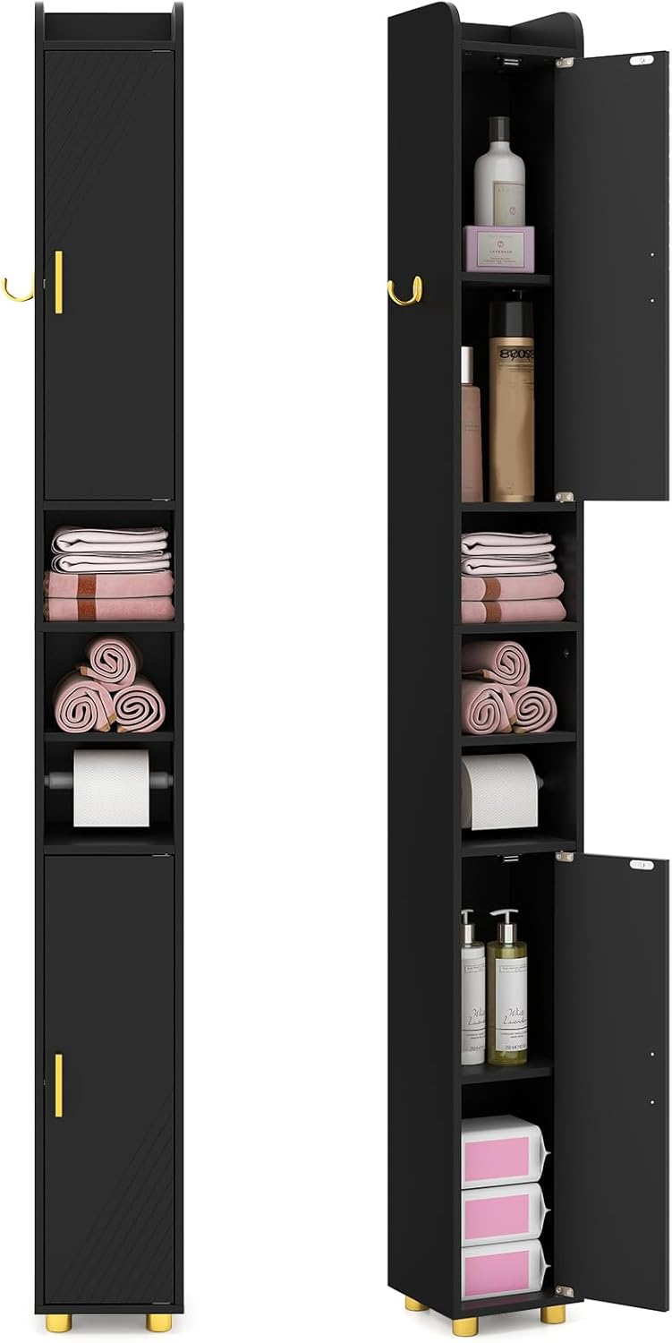 Costway Meuble De Salle De Bain à 4 Portes 2 Compartiments Ouverts