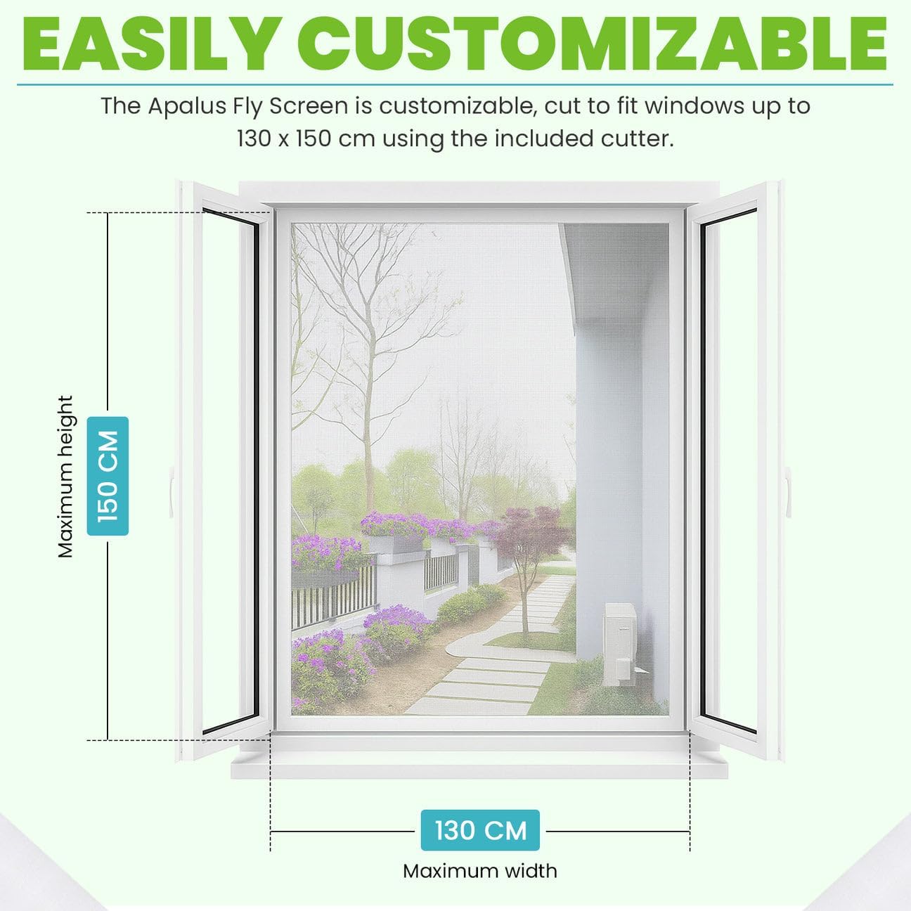 Mosquitera universal transparente y lavable | Mosquitera ajustable, de fácil montaje, tamaño máximo de ventana: 130 x 150 cm (1 unidad, blanca) - 2