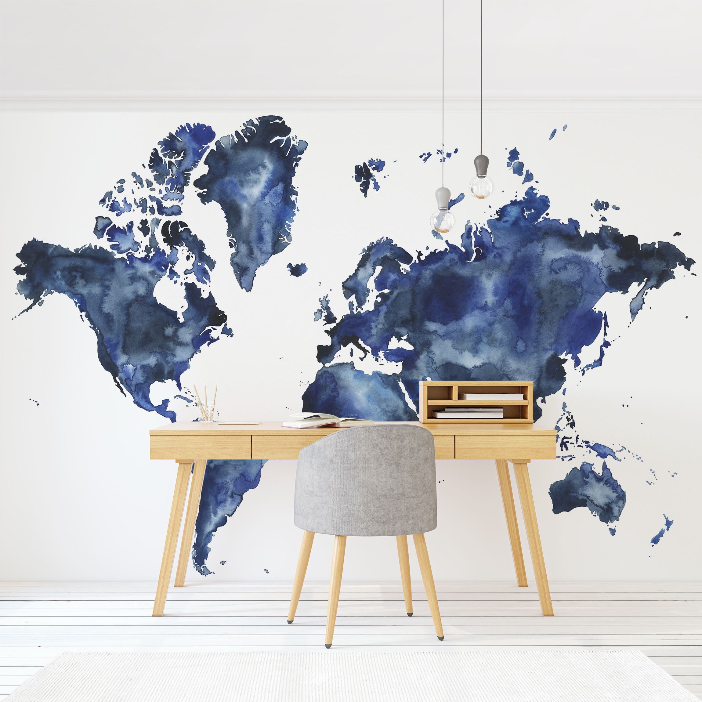Papel pintado fotomural acuarela arte mapamundi mapa del mundo 156 - salón dormitorio cocina pasillo - tnt 336 x 225 cm smart
