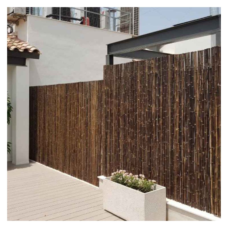 Ciemny bambusowy płot trzcinowy w rolkach 2,5Ø x 200 szer. x 100 wys. cm