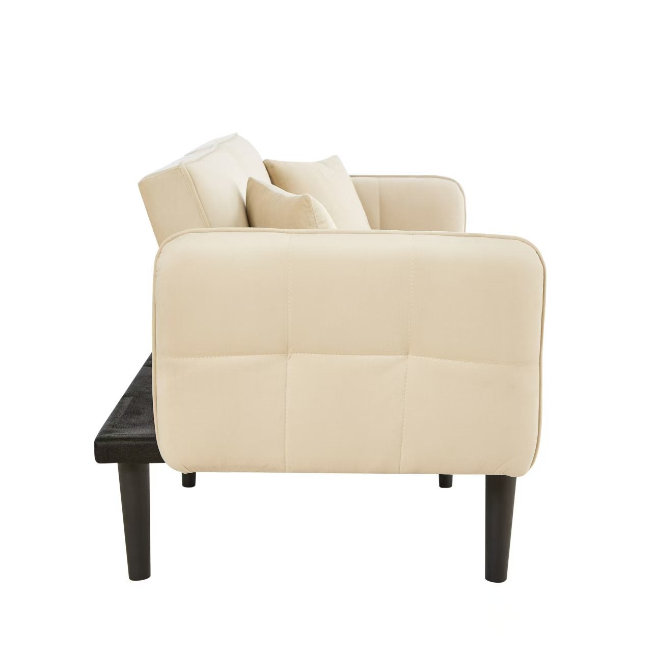 Divano 2 Posti Clic-Clac 176x78x76 cm, Braccioli, Piedi Legno, Schiuma e Velluto, Beige - 6