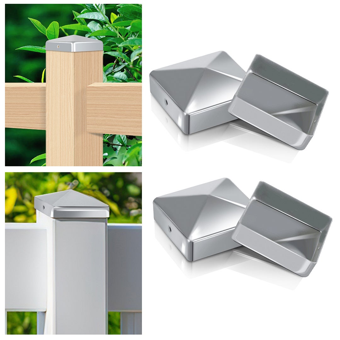 Daszek na słupek 91x91 mm zestaw 10 szt., srebrna metalowa nakładka, ochrona przed warunkami atmosferycznymi do ogrodzeń i balustrad