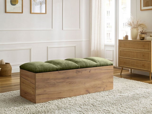 Bout De Lit Capitonne Coffre De Rangement Bout De Lit 'Doli' En Jacinthe D'Eau - Naturel Beige - L104cm - Atmosphera Banquette Coffre