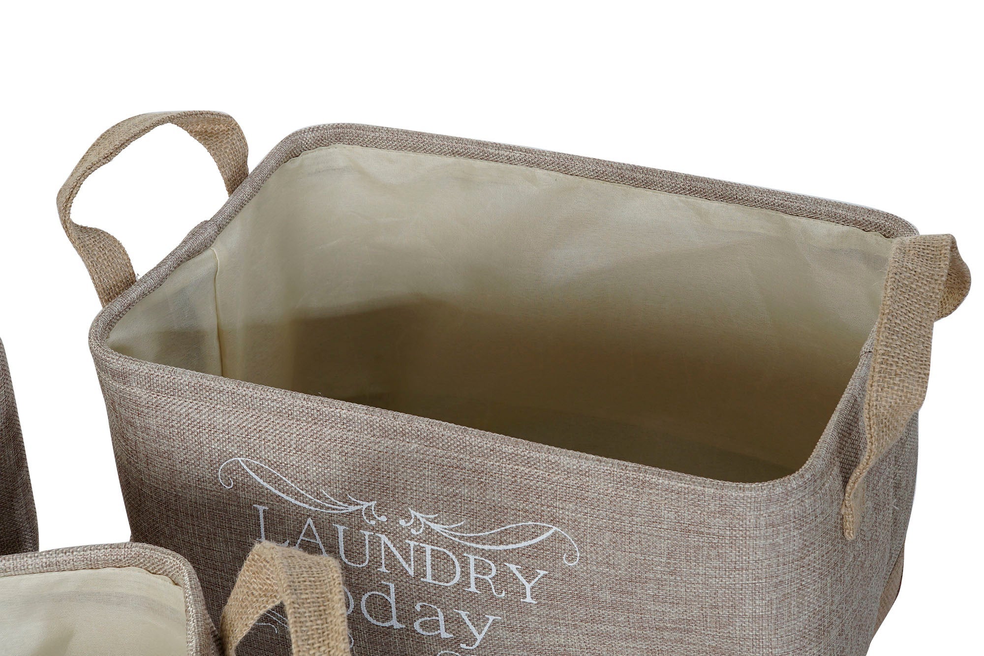 Set di Cestini DKD Home Decor 40 x 30 x 24 cm Grigio Beige Poliestere Marrone Chiaro (3 Pezzi) - 3