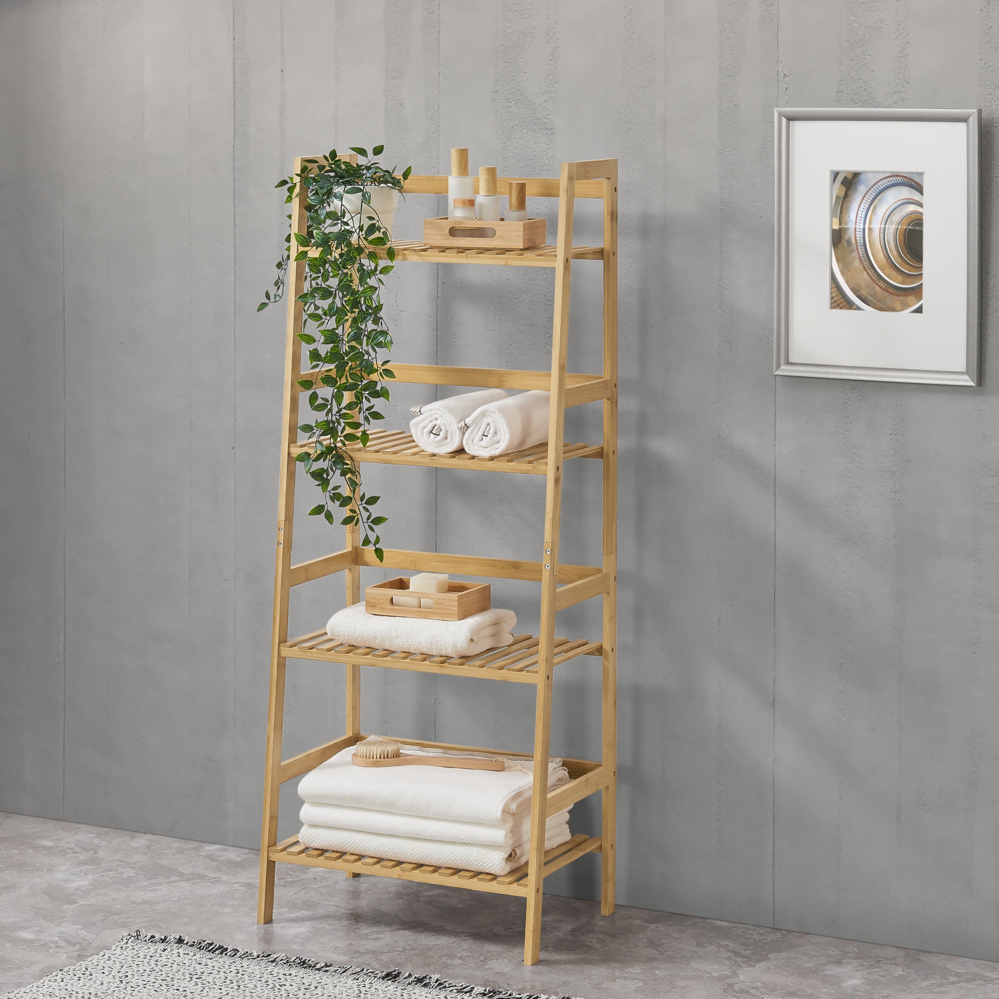 Scaffale a Scala Vinje con 4 Ripiani - Bambù Naturale [en.casa] - 2