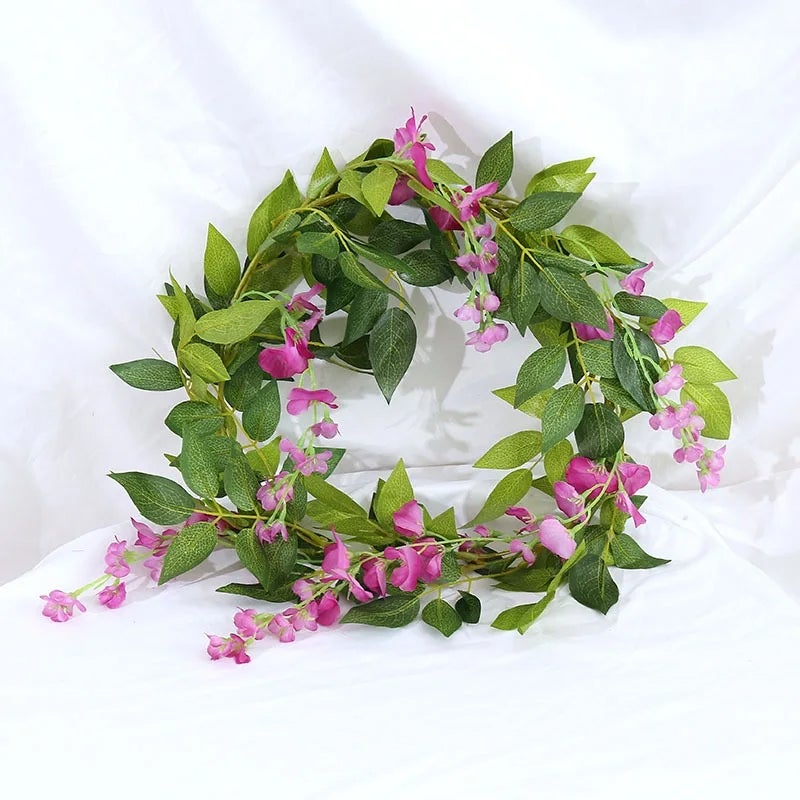 Lot de 10 guirlandes de glycine artificielles, guirlande de fleurs artificielles, fleurs suspendues de glycine pour mariage, fête, jardin (rose rouge) - 3