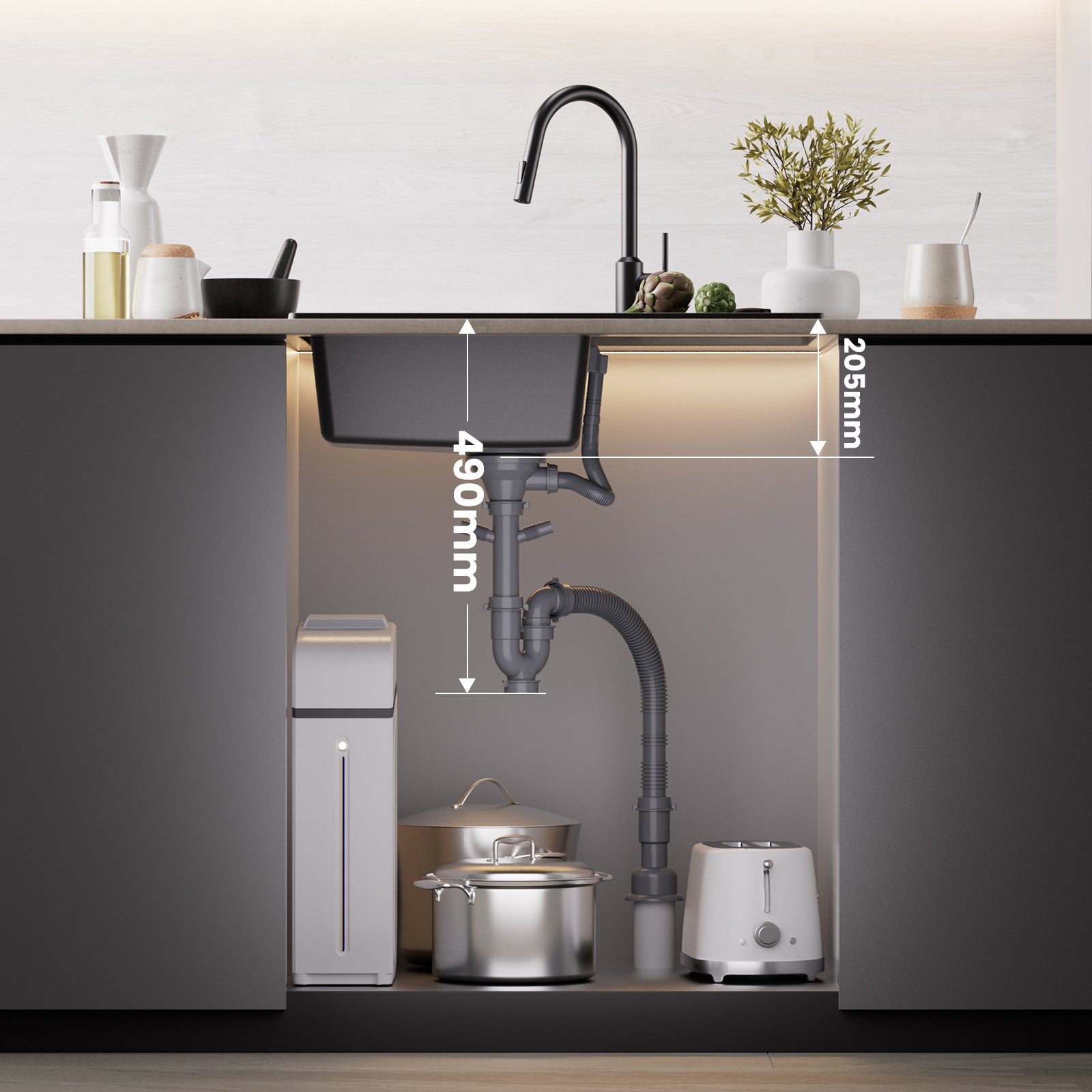 Fregadero CECIPA MAX 1 seno 78x45cm con escurridor - Fregadero encastrable de cuarzo y resina - Fregadero con balda Negro!!! - 6