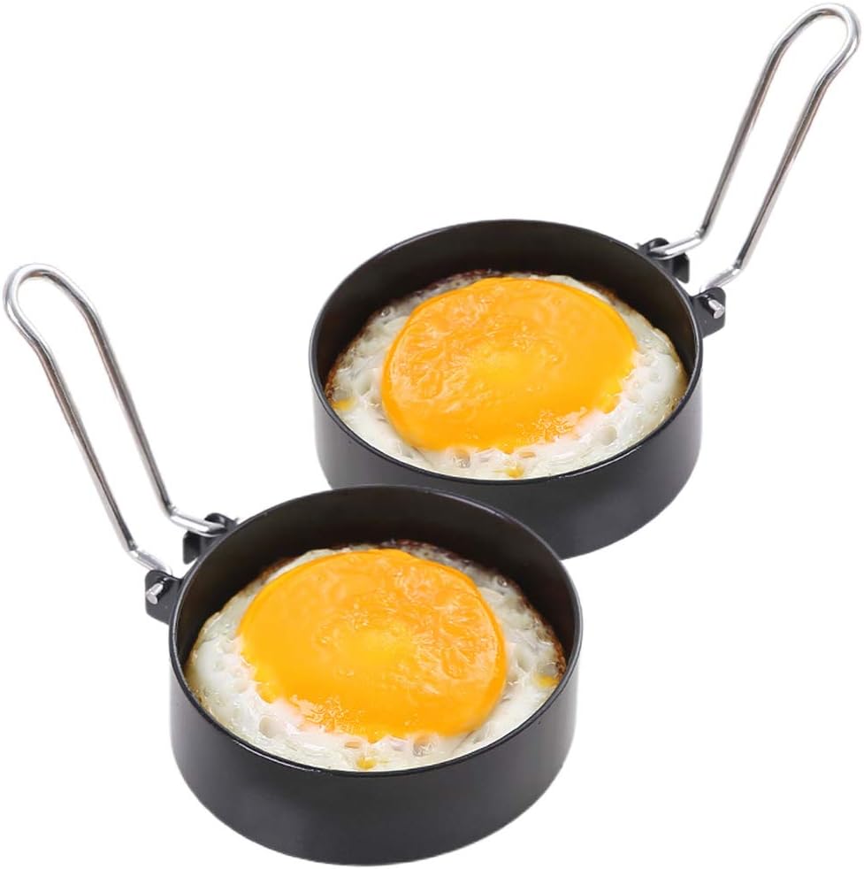 Moules à œufs En Acier Inoxydable - 8 Pièces Rondes Et Cœur, Poignées Pliantes, Anti-adhésif, Pour Poêle
