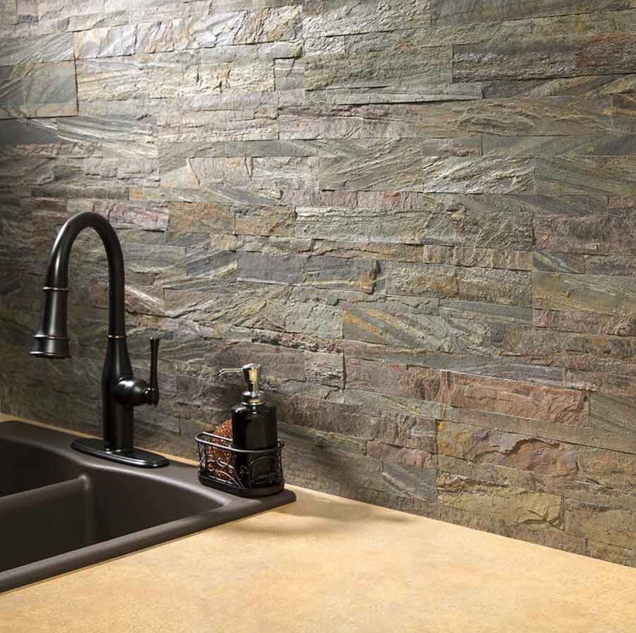 Revestimiento de Pared Tira Autoadhesiva de Piedra Natural Forestal – 60x15 cm, Grosor 0,2/0,4 cm - 2