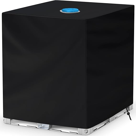 Plandeka na zbiornik IBC 1000 l, anty-UV, osłona zbiornika kontenerowego, deszczówka 210D, wiatroodporna, 120 * 100 * 116 cm, czarna