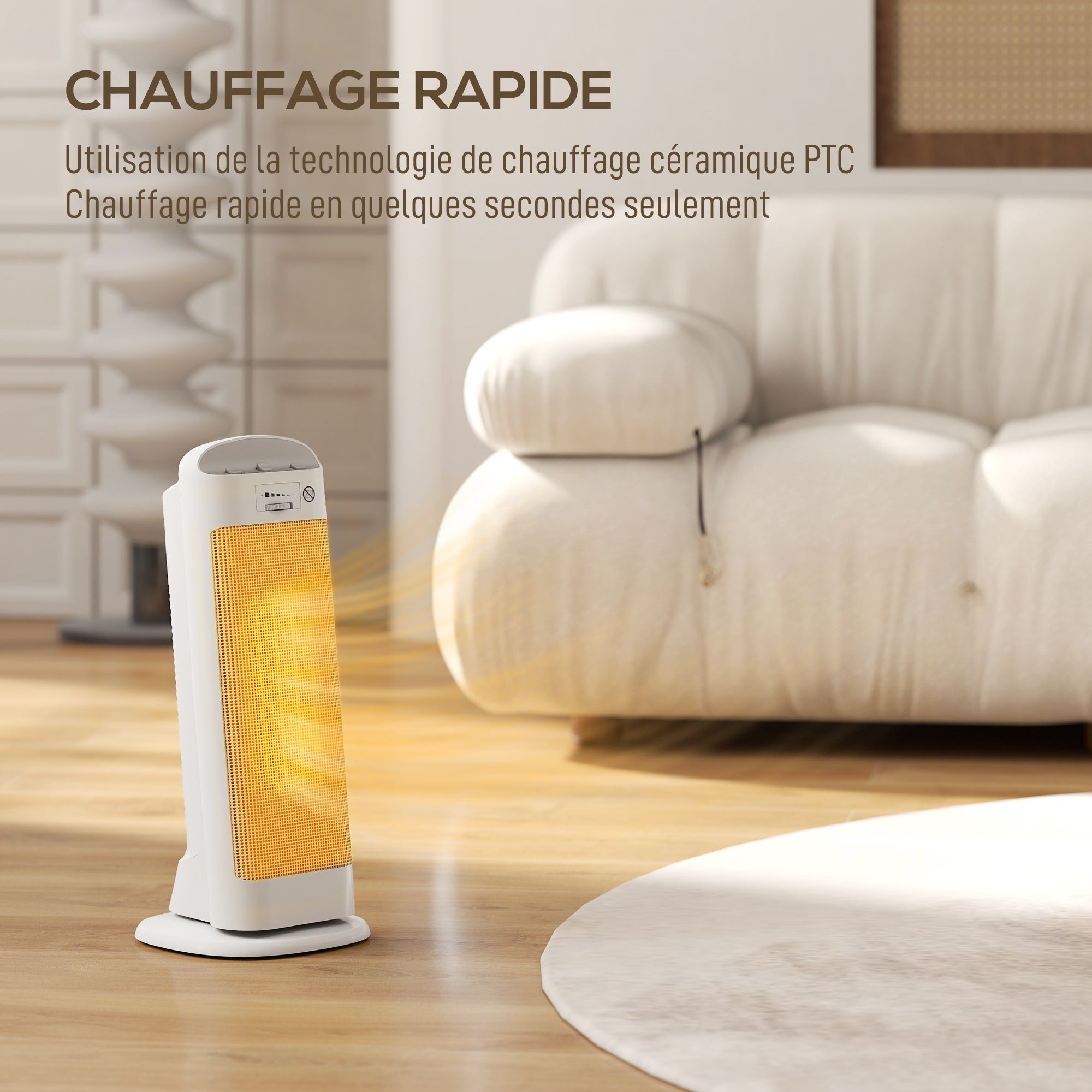 Chauffage d'appoint en céramique 2000 W, radiateur électrique soufflant 4 modes, thermostat réglable, 20x20x49cm, blanc - 6