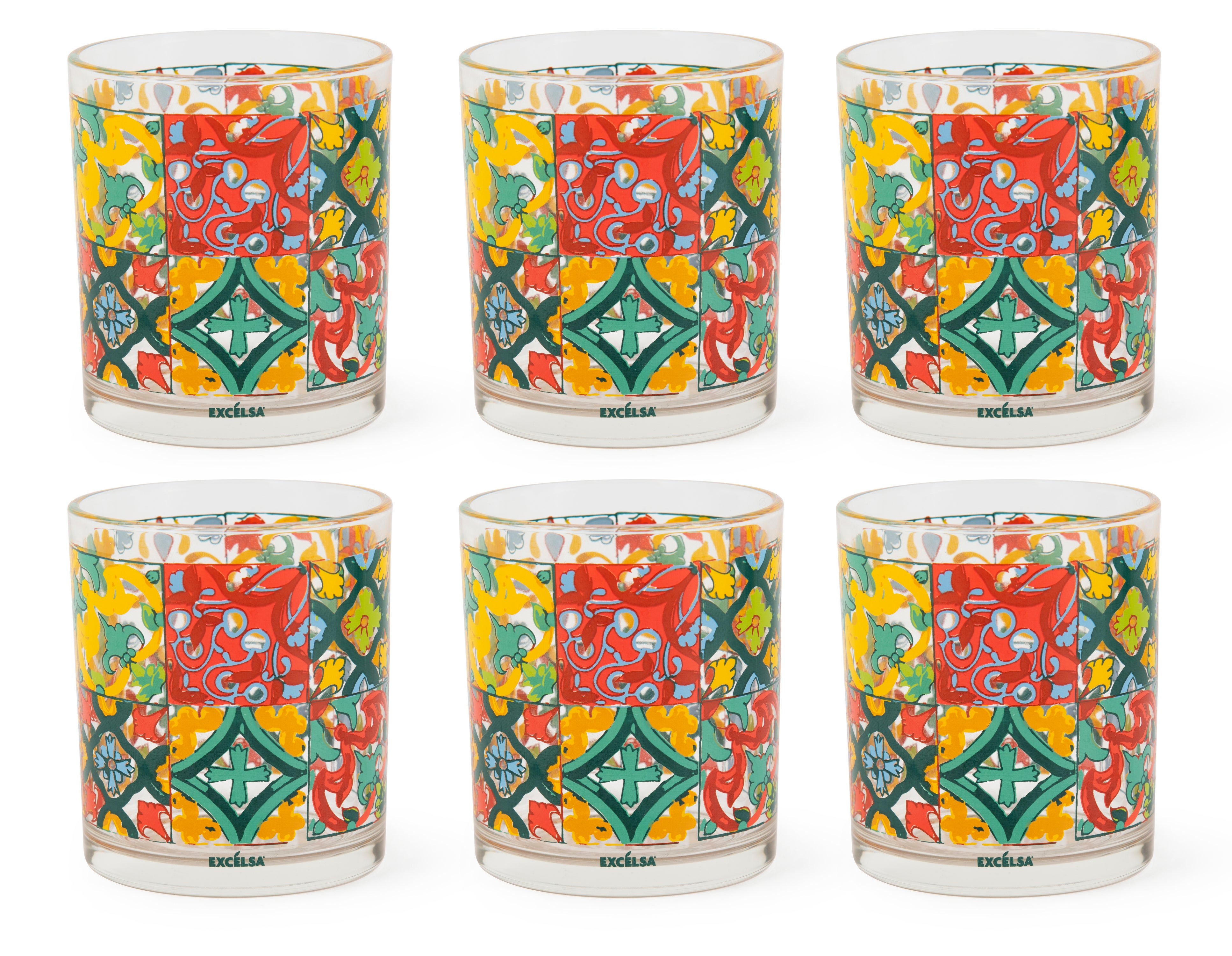 Set van 6 glazen op voet, in bubbelglas , Paljett