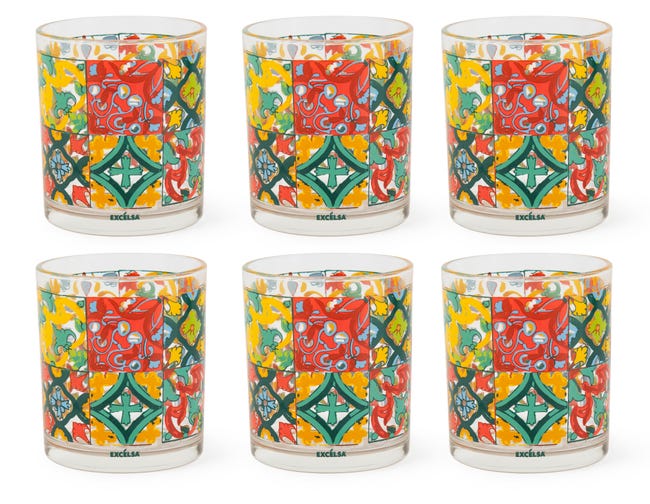 Set van 6 glazen op voet, in bubbelglas , Paljett Set van 6 glazen op voet, in bubbelglas , Paljett