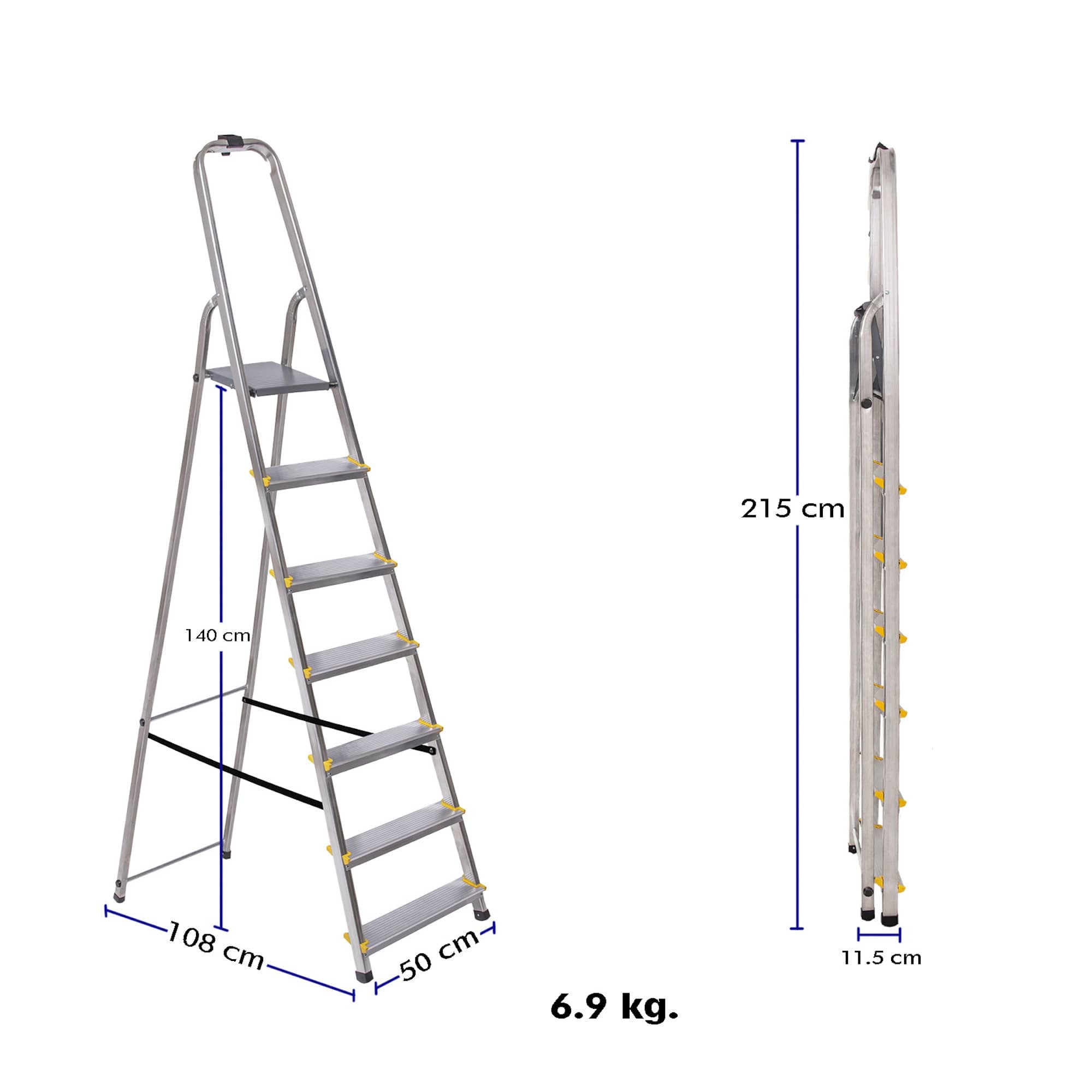 HOSTRÖM Escabeau 7 marches DURA pliable, marchepied léger en aluminium, hauteur plateforme 140cm, pieds antidérapants, charge 150kg, garantie 5 ans - 4