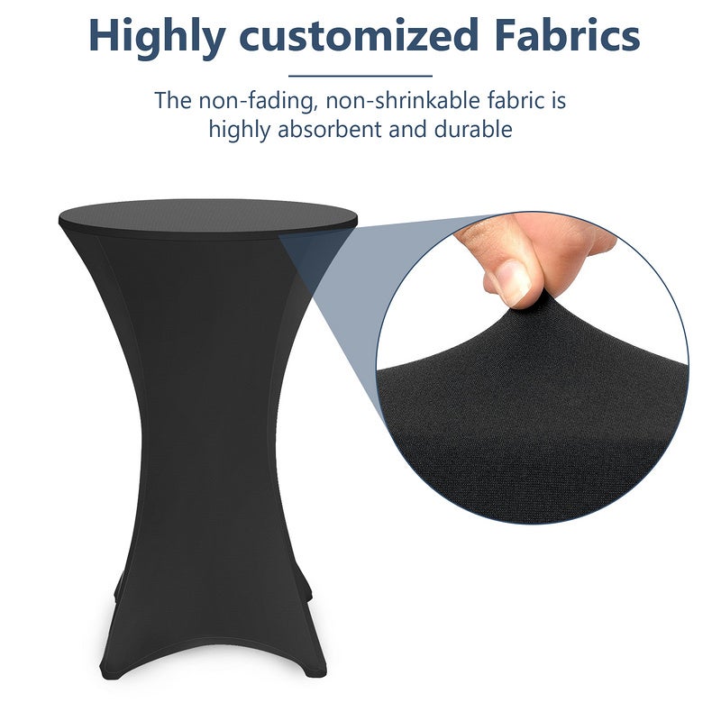 Lot 5 Housses De Table Extensibles Noires Élasthanne – Diamètre 60-65 Cm, Hauteur 110 Cm – Idéal Mariage, Bistro, Bar, Cocktail
