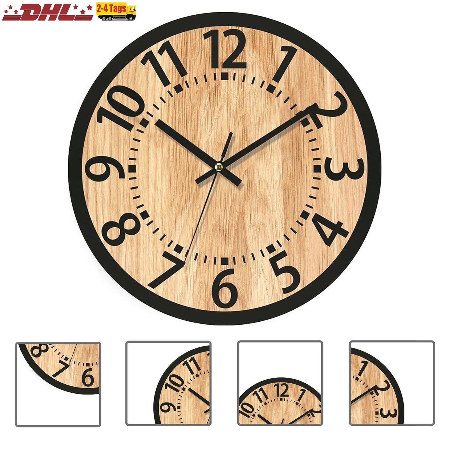 Reloj de pared de madera 34x34 cm, diseño minimalista, silencioso y elegante para salón y oficina - 6