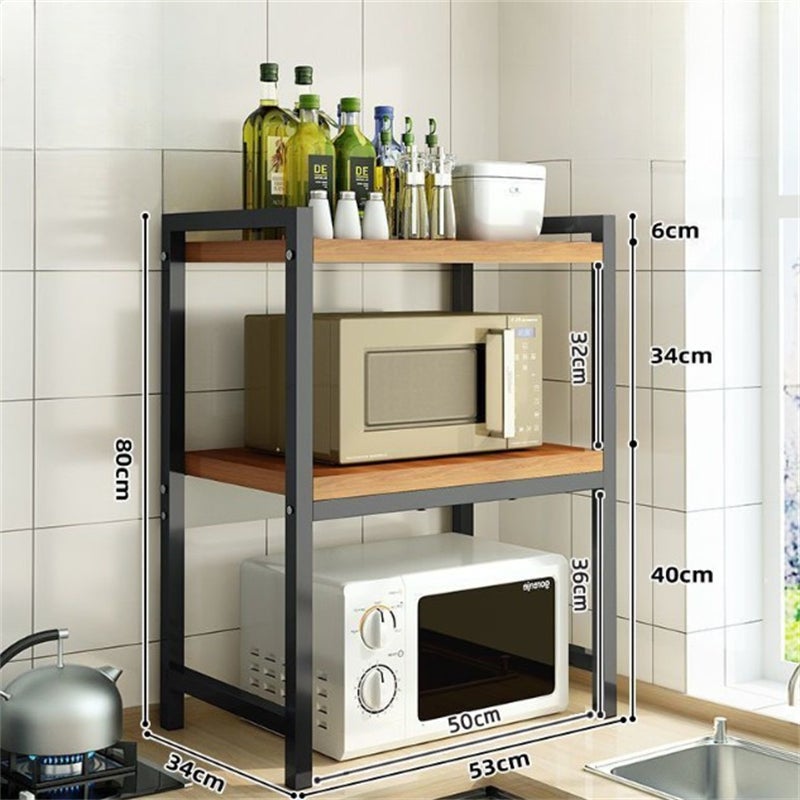 Étagère de Cuisine 3 Niveaux Bois Foncé et Structure Noire – Rangement Micro-ondes et Appareils Multifonction Renforcé - 53*34*80cm - 3