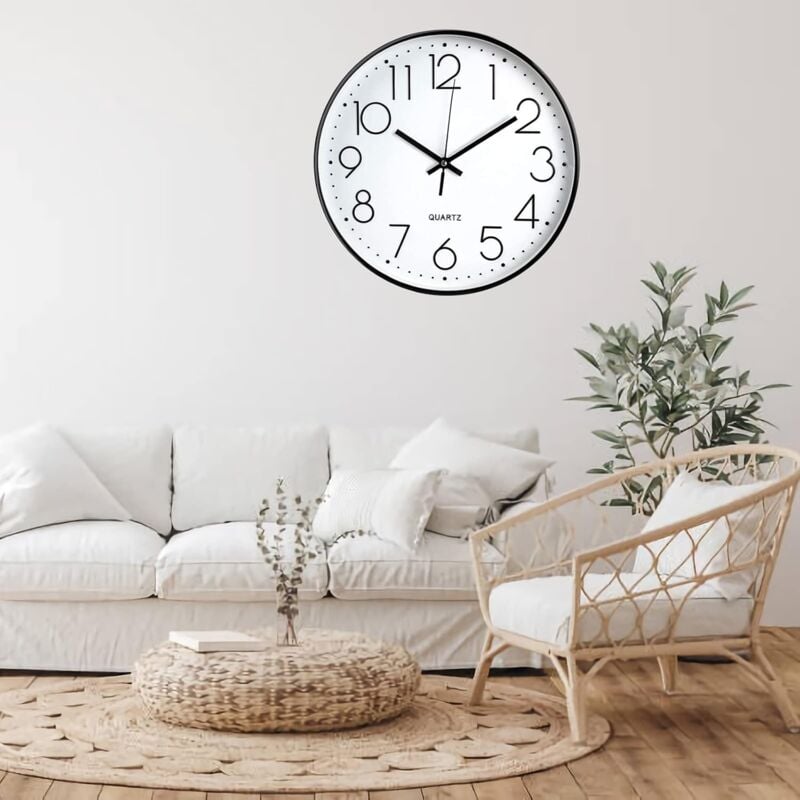 Horloge Murale Moderne de 12 Pouces, Horloge de Cuisine à Quartz Silencieuse à Piles Ronde Facile à Lire pour la Maison/Bureau/École, Noir,blanc - 5