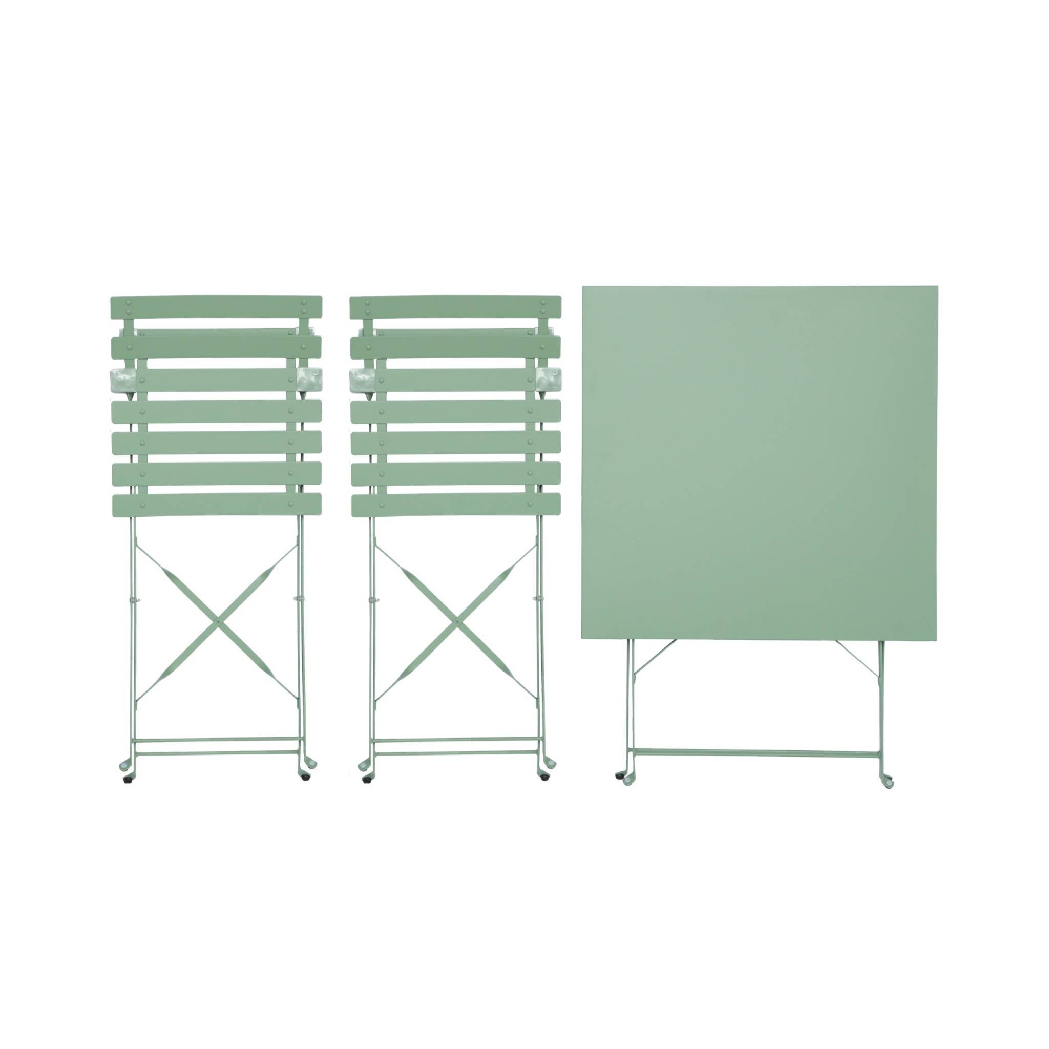 Table de jardin bistrot pliante métal + 2 assises vert de gris 70 x 70cm. acier thermolaqué EMILIA - 7
