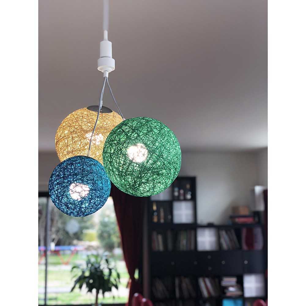 Luminaire Suspension E27 -A Visser Sur Une Douille E27-Télécommande Sans Fil - 3 Boules En Chanvre- Ampoules Led E27 Incluses-Bornéo - 3