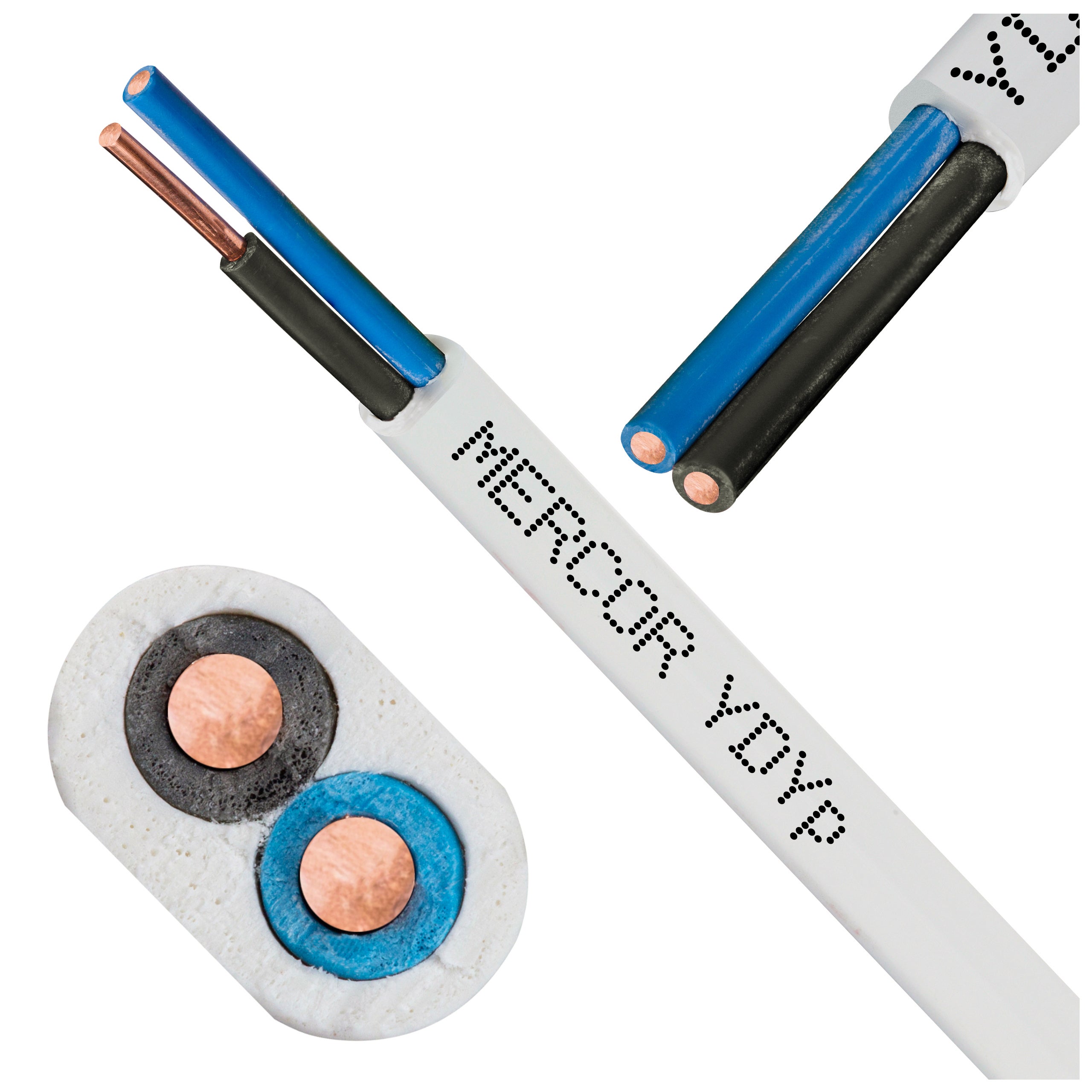 Kabel instalacyjny płaski YDYp 2x1,5mm2 biały 450/750V drut Mercor 50m