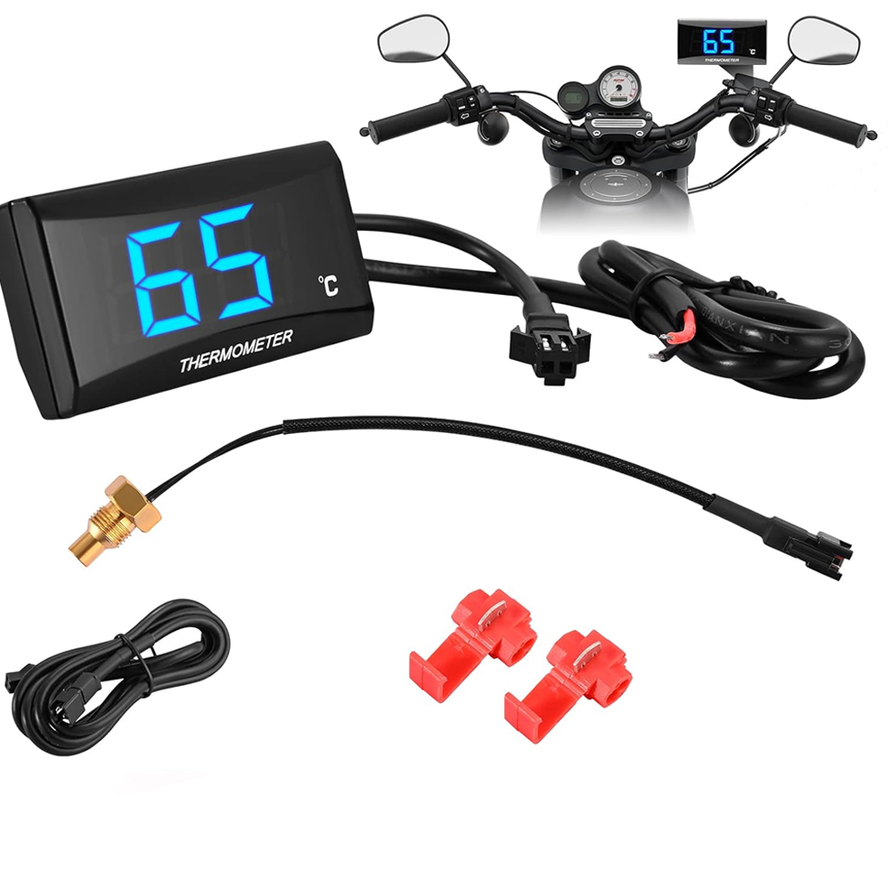 Uniwersalny Termometr Cyfrowy do Motocykla z Adapterem 18/22mm, Wodoodporny Wyświetlacz Cyfrowy LED z Czujnikiem dla KOSO