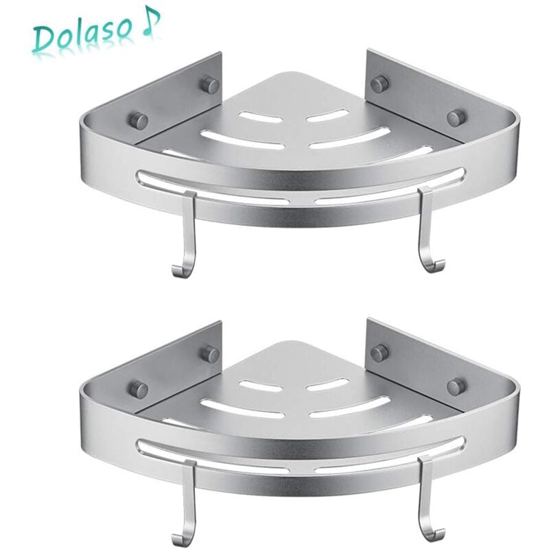 Półka narożna pod prysznic, bez konieczności wiercenia, samoprzylepna półka prysznicowa z aluminium do montażu na ścianie (trójkątna, 2 sztuki)