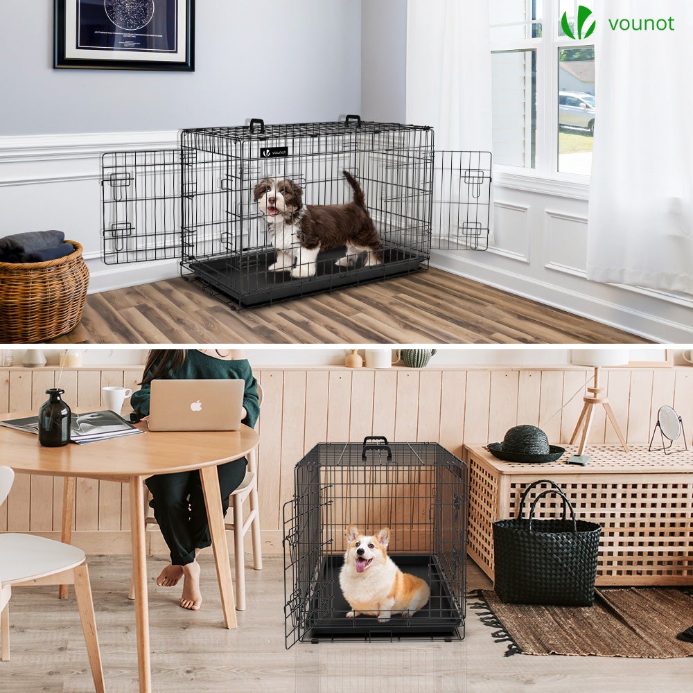 Cage pour chien pliable avec 2 portes verrouillable plateau amovible et housse de protection 92x58x64cm VOUNOT® - 3