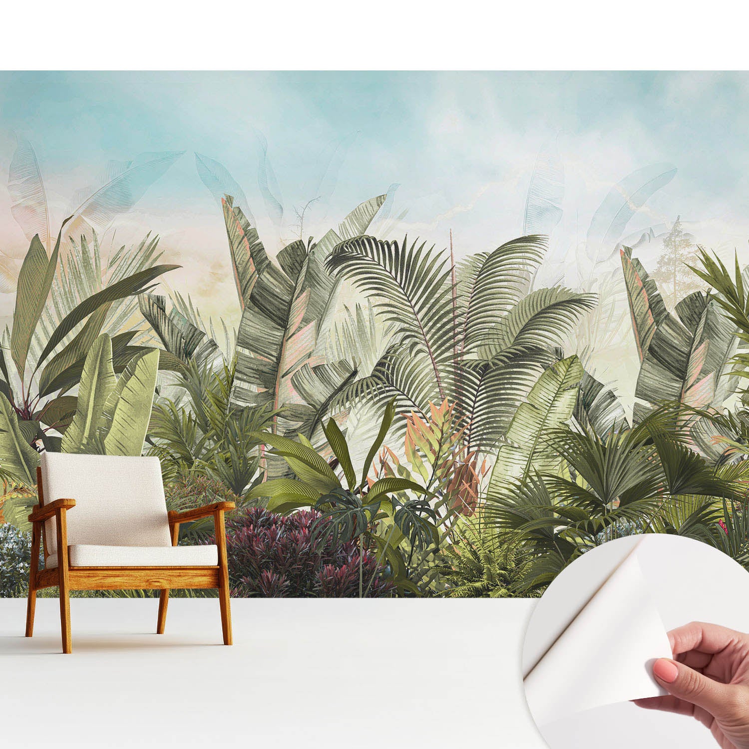 Tapeta samoprzylepna nowoczesna dekoracyjna elegancka stylowa trwała i łatwa w montażu 312x219 cm - Egzotyczna dżungla pastelowy klimat TULUP