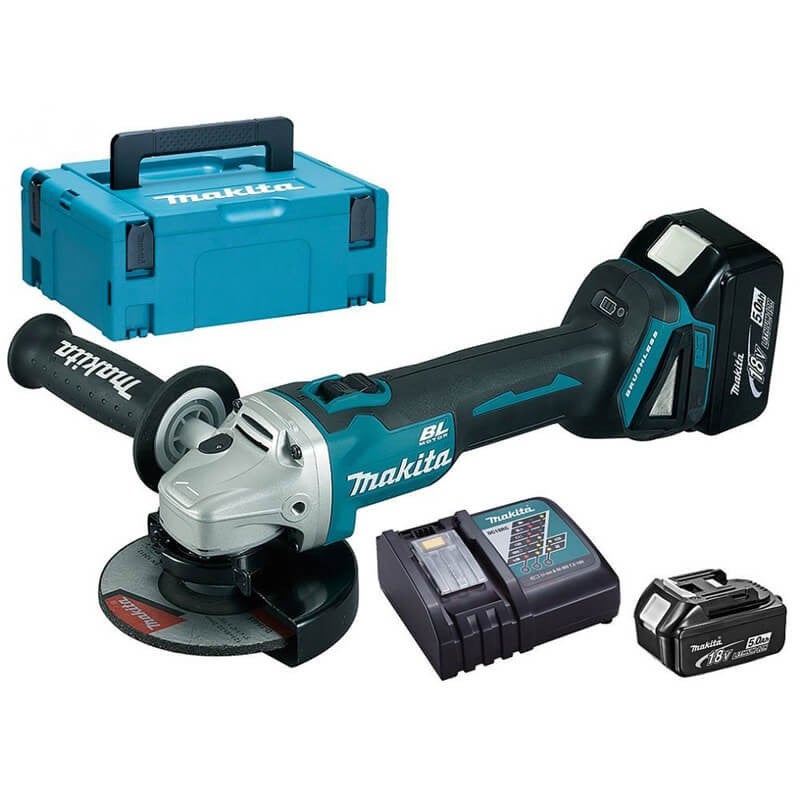 Makita - Amoladora a batería Ø125 mm 18V Li-Ion 5Ah + caja MAK PAC - DGA504RTJ