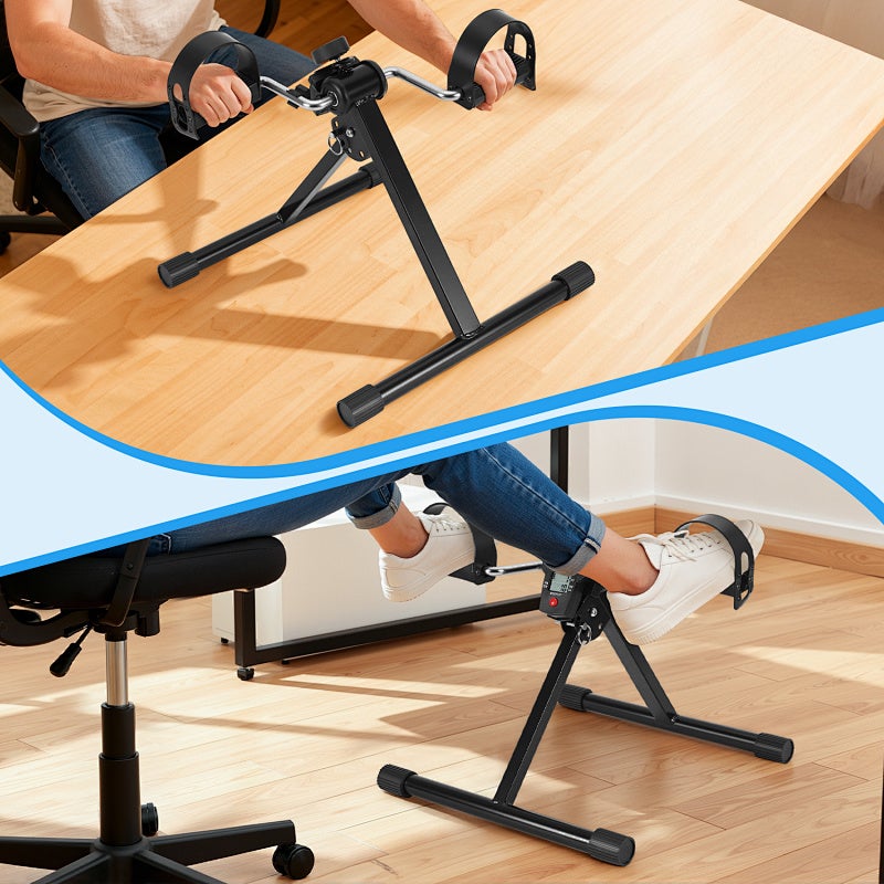 Mini bicicleta estática dobrável com pedais - - Para treinar pernas e braços - Musculação Preto - 7