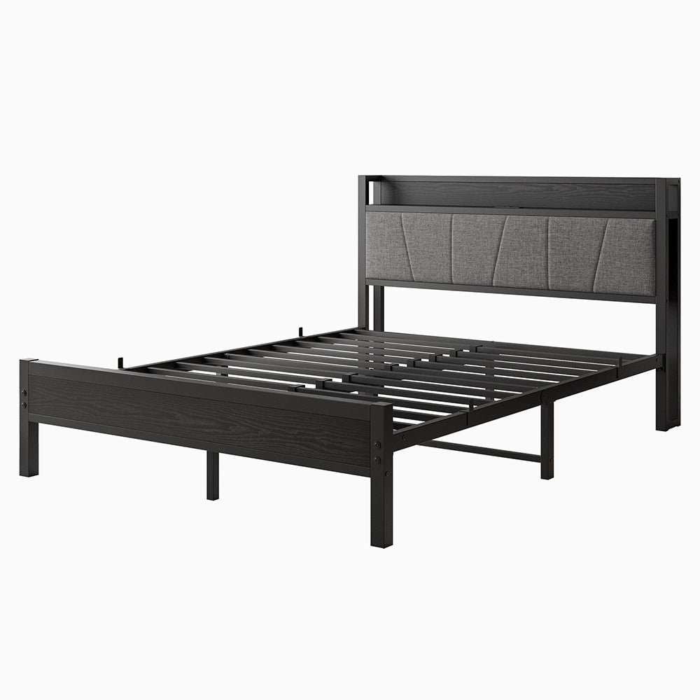 Łóżko dla dorosłych z inteligentnym oświetleniem LED i portami USB, metalowa konstrukcja, czarne - 140 x 200 cm - 6
