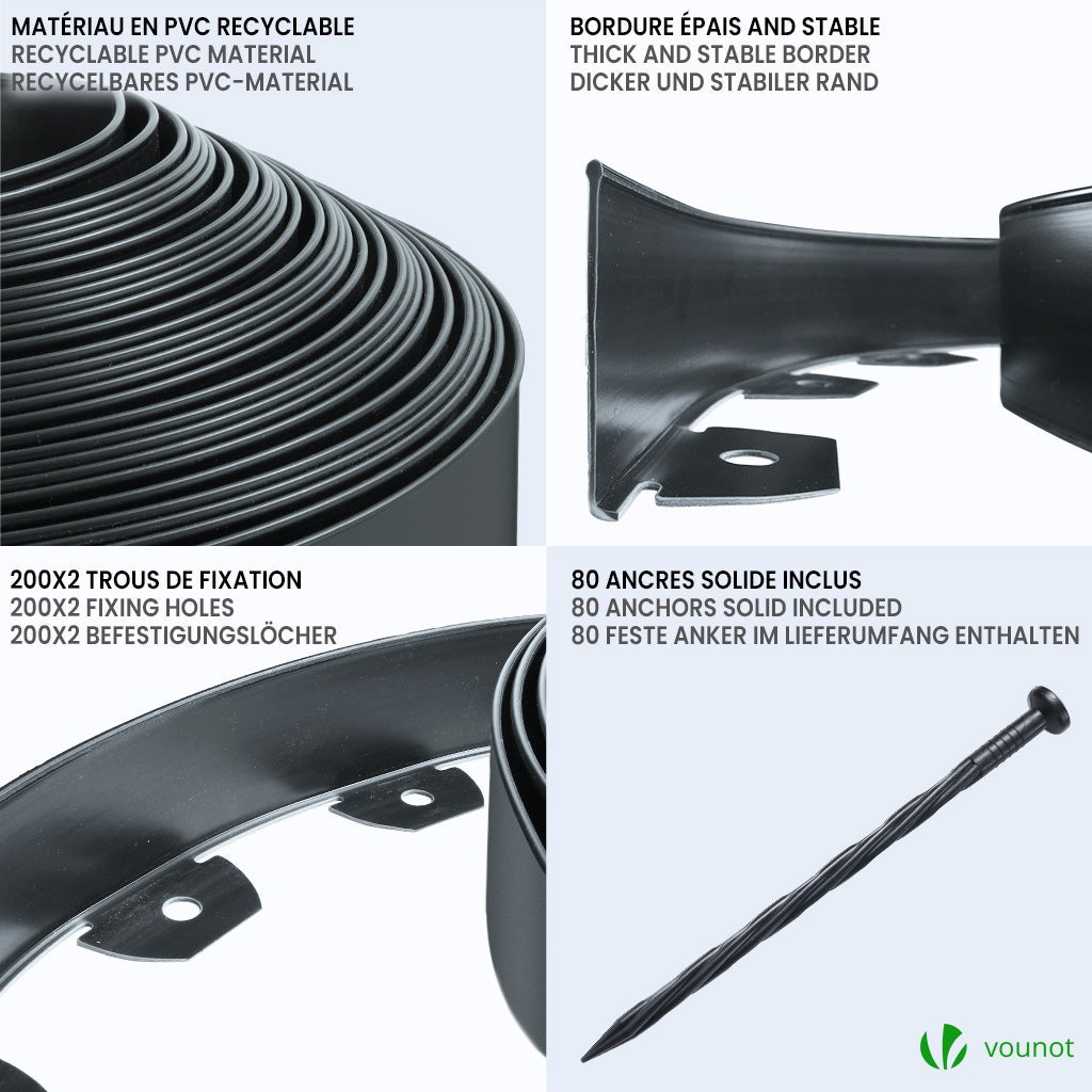 Bordure de jardin flexible en PVC 40m avec 80 piquets - hauteur 5cm - anthracite - VOUNOT® - 4
