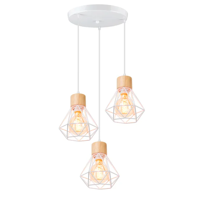 Żyrandol industrialny, biały metalowy plafon w klatce, lampa wisząca w stylu vintage, lampa wisząca, regulowana długość linki (bez żarówki)