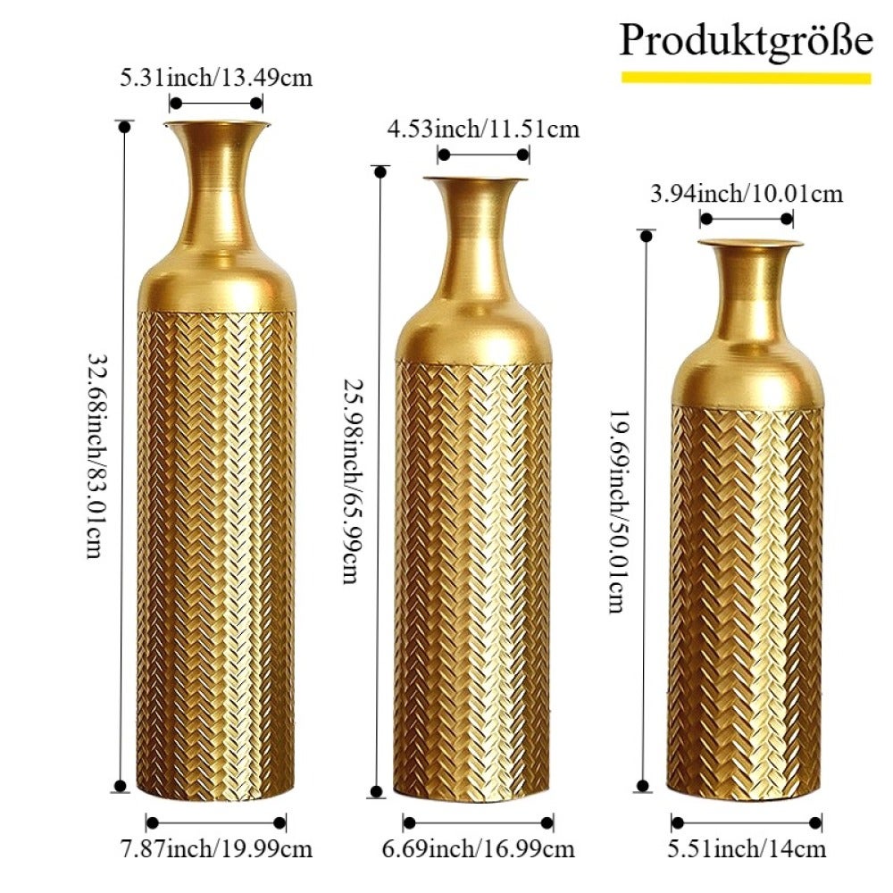 Grand vase métallique sur pied 83/65/50 cm – Set de 3 vases empilables pour fleurs sèches et pampas, décoration élégante salon et chambre - 3