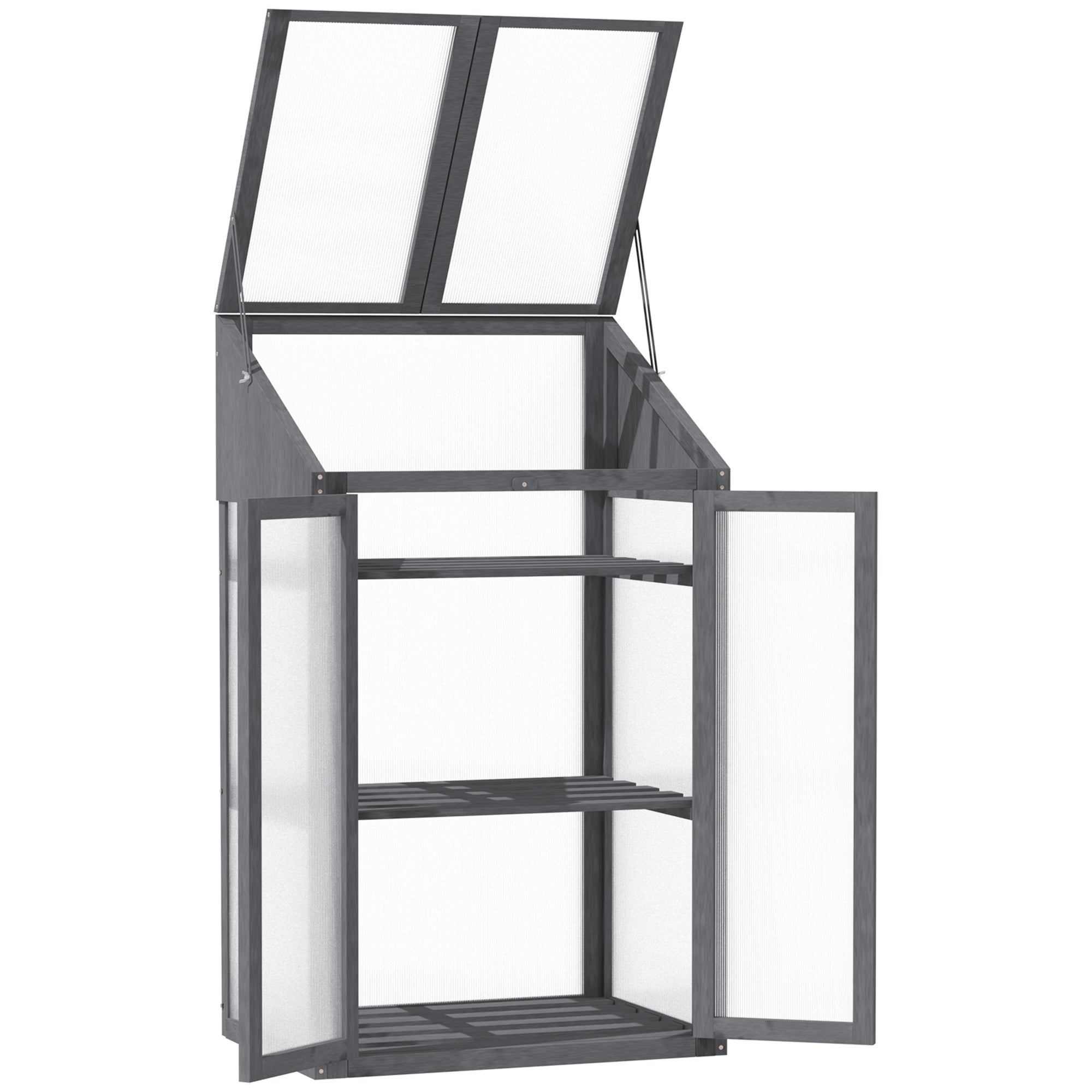 Serre de jardin en bois,70 x 50 x 120 cm,avec couvercle,fenêtre,double porte,translucide avec 3 étagères,plate-bande surélevée résistante à l'hiver - 8