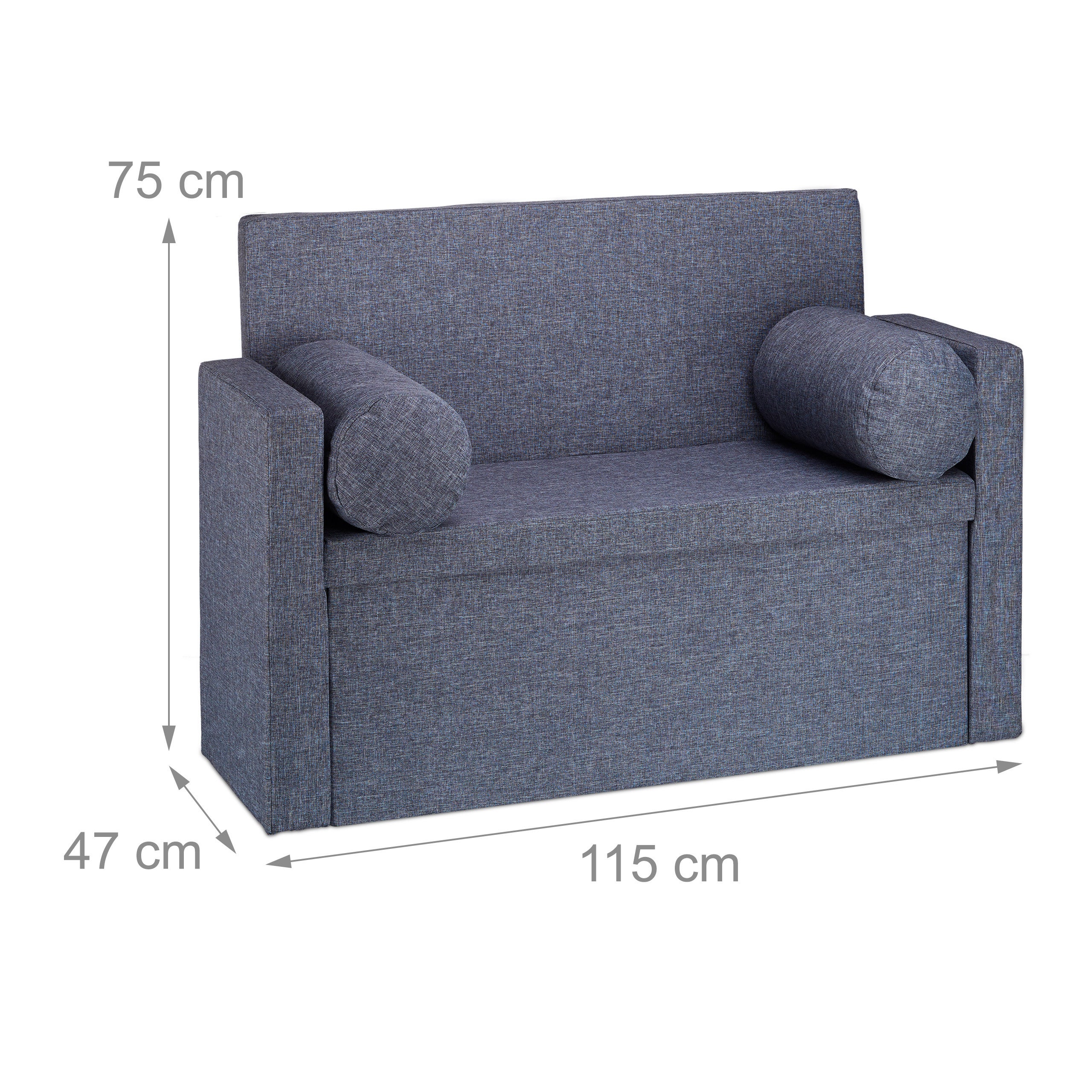 Banc dossier 2 places banquette coffre de rangement pliable assise pratique pliant HxlxP: 75x115x47 cm, gris, Relaxdays - 4