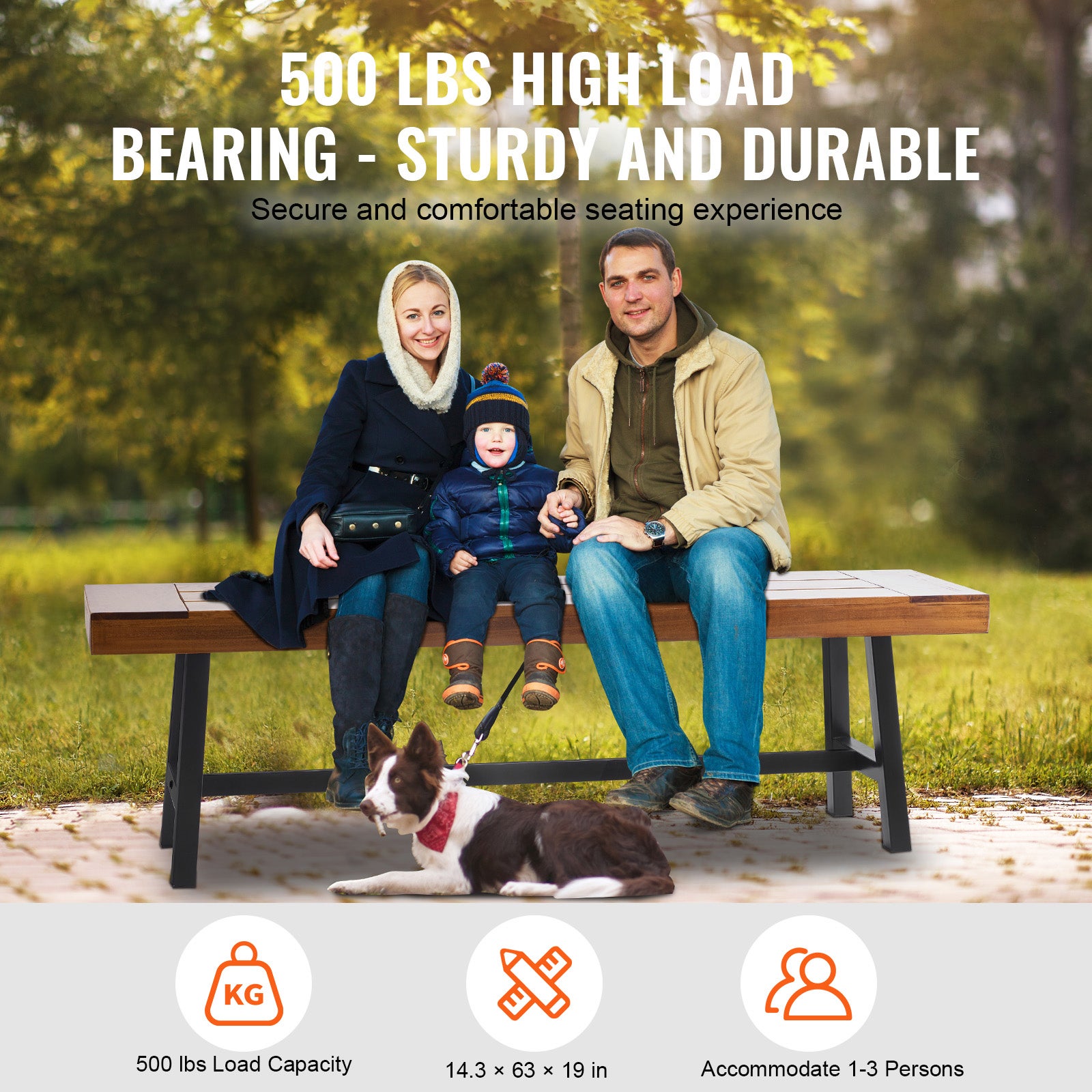 Banc jardin SucceBuy 63 pouces avec pieds en métal,capacité charge 500 livres,sièges salle à manger et patio pour le jardin,le parc,la cour - 5