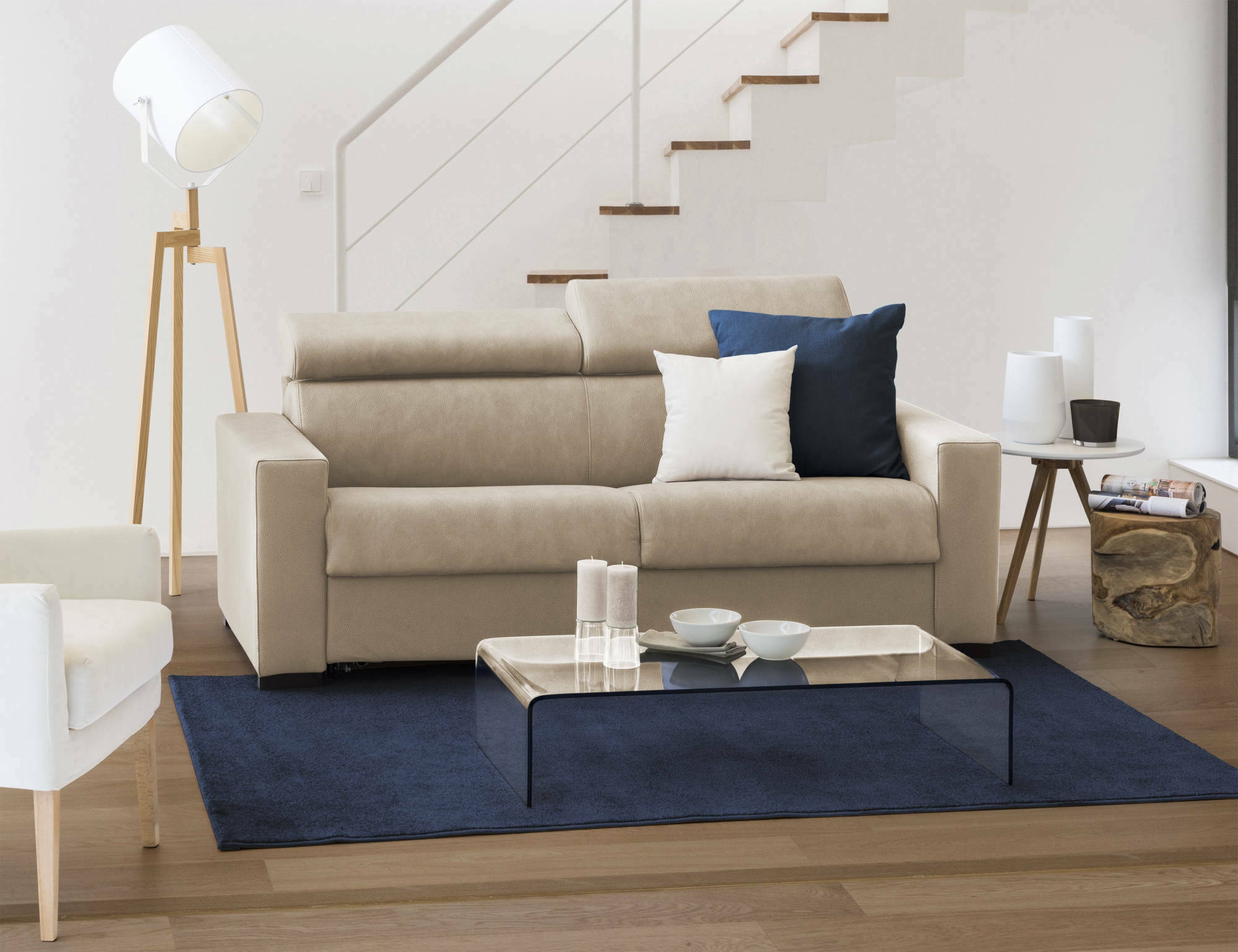 Sofá fijo 3 plazas susanna, sofá de tela acolchada, reposacabezas regulables y reposabrazos finos, 100% made in italy, cm 200x95h85, beige