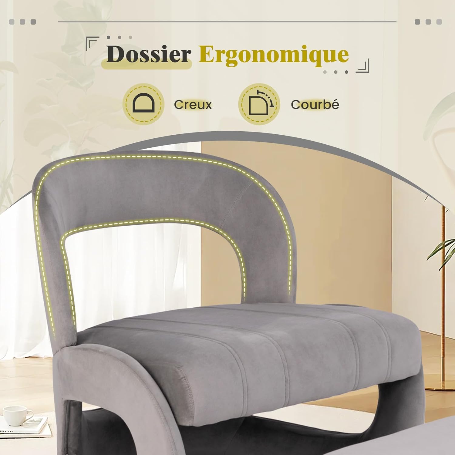 Poltrona con Pouf, Poltrona Relax con Poggiapiedi, Set di Poltrona e Pouf Rivestiti in Velluto, con Schienale Curvo Aperto, Poltrona da Lettur - 5