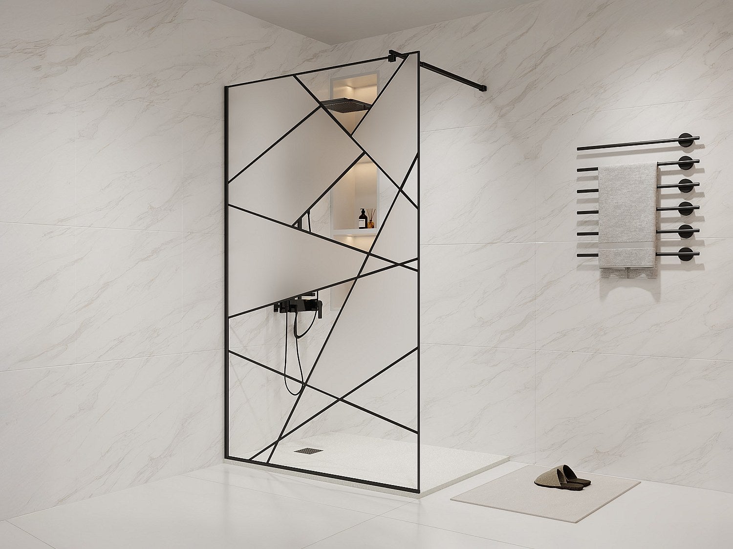 Ścianka prysznicowa do kabiny walk-in z sitodrukiem - Czarny mat - 120 x 200 cm - TRISEO