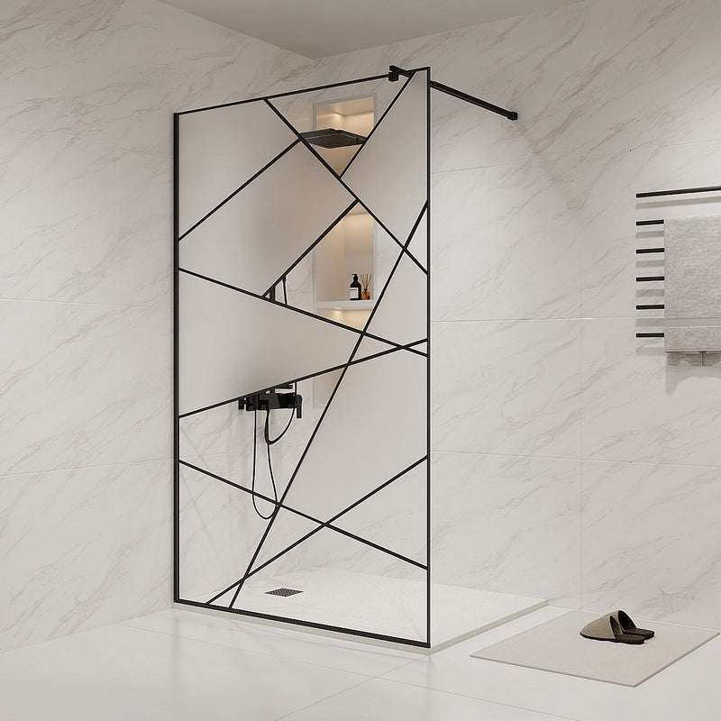 Ścianka prysznicowa do kabiny walk-in z sitodrukiem - Czarny mat - 120 x 200 cm - TRISEO