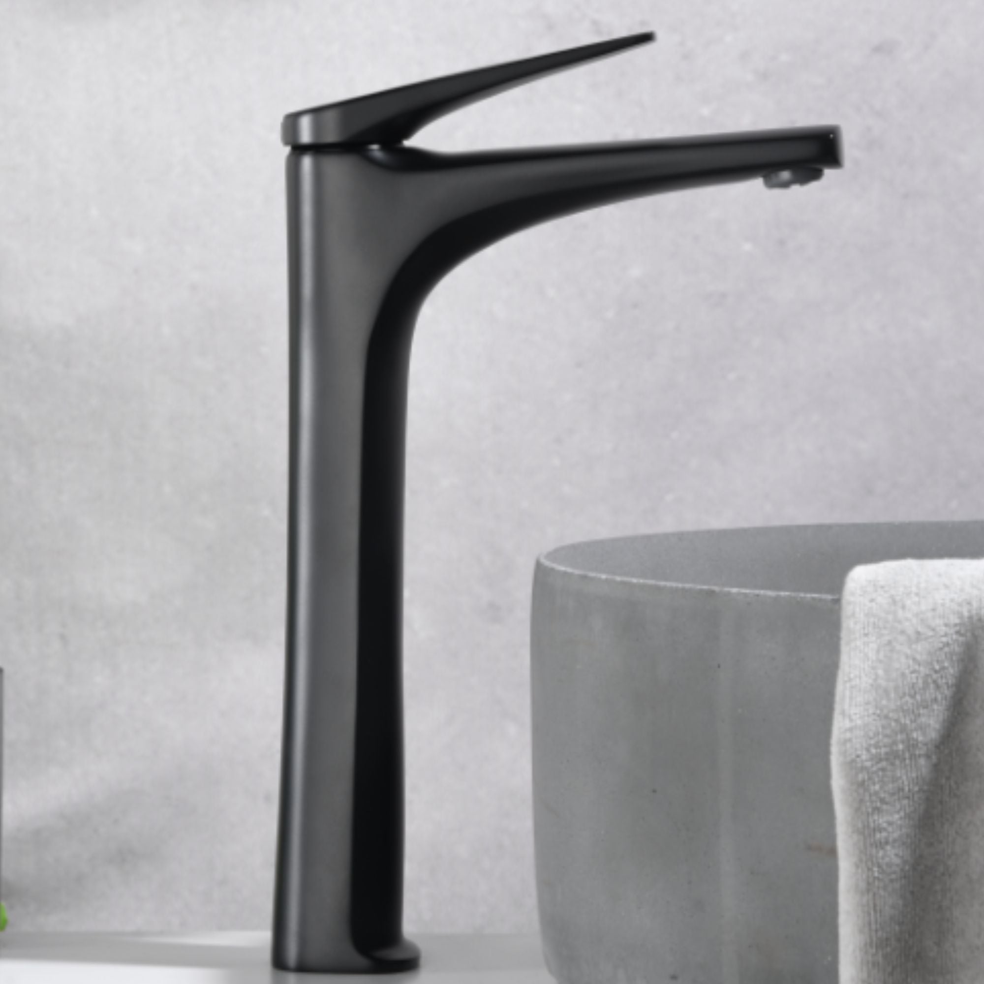 Imex - grifo lavabo negro caño alto | grifo lavabo baño con agua fría y caliente | ahorro de agua | grifo monomando lavabo caño alto | serie delos