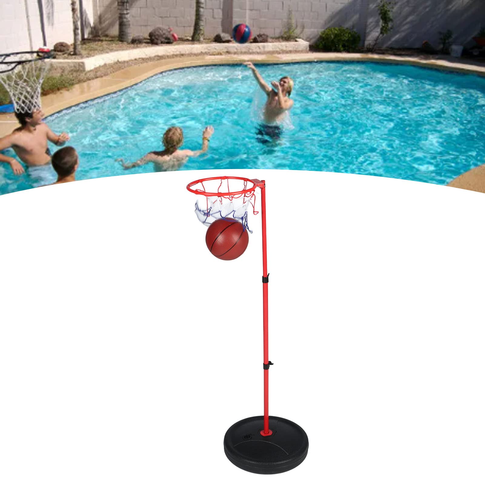 Canestro Da Piscina Regolabile In Altezza - Set Basket Acquatico Con Base Robida Per Bambini, Adolescenti E Adulti, Divertimento Estivo - 3