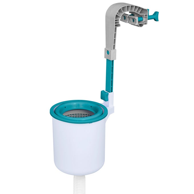 basenem ramowym lub akcesoriami do szybkiego montażu, skimmerem basenowym, niebieskim odkurzaczem do basenów