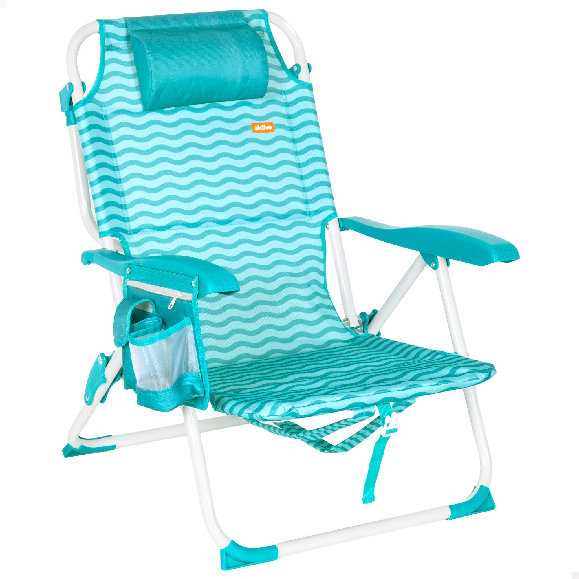 Aktive silla playa multiposición 48x58x76 cm ondas azules con bolsillos