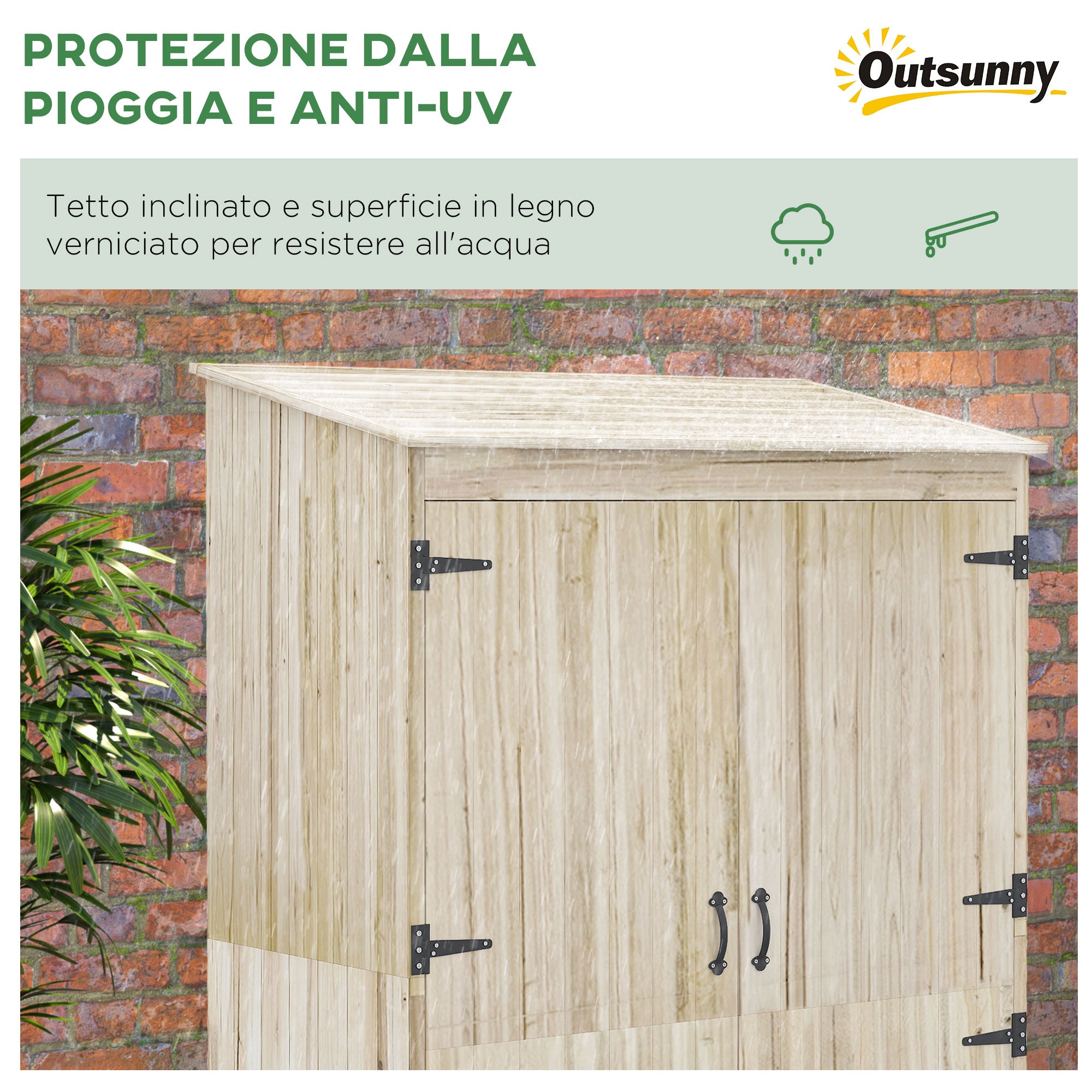Outsunny Casetta da Giardino in Legno di Abete con 2 Porte e Ripiani, 120x57x183cm, Naturale - 5