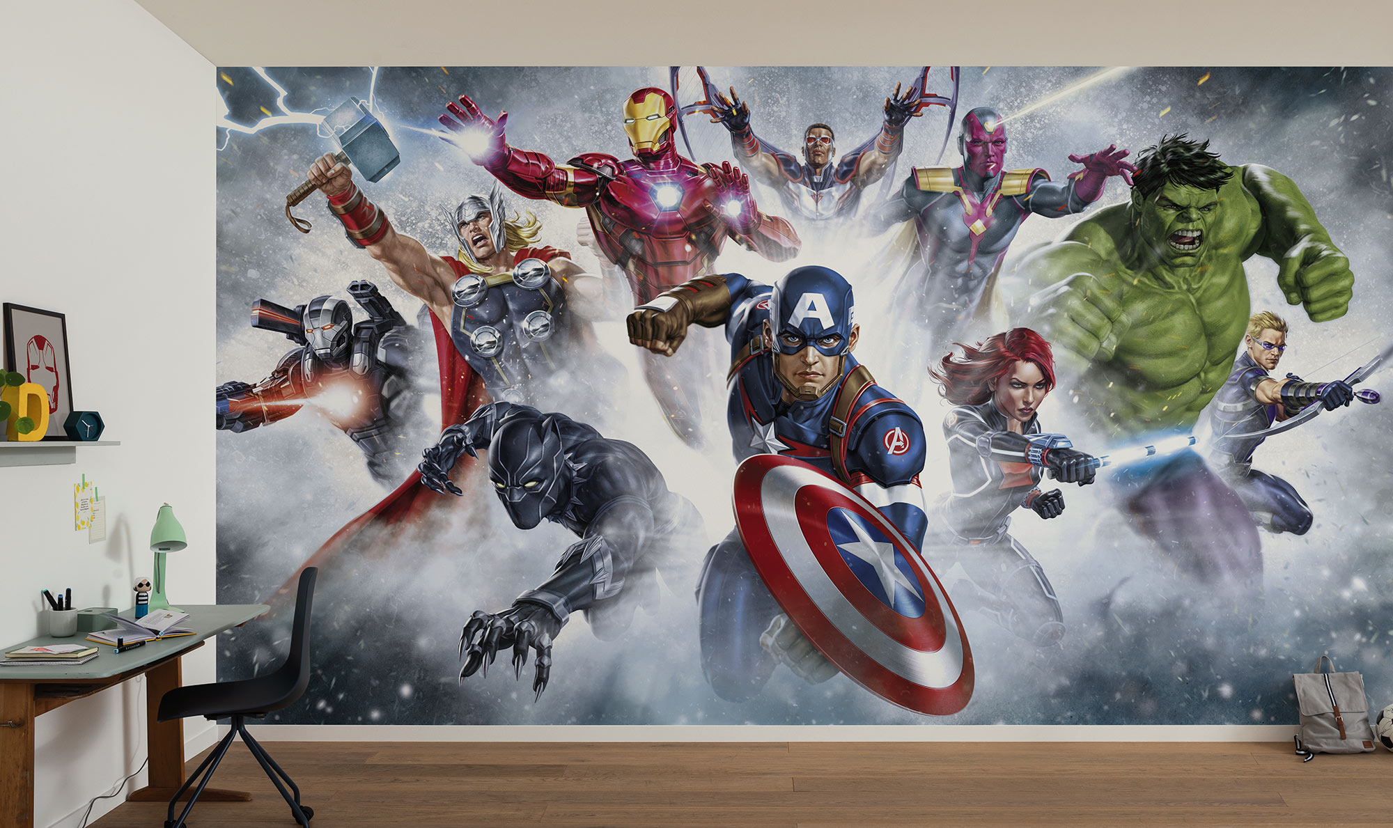 Papel pintado no tejido panorámico de komar - marvel avengers strike - talla: 450 x 250 cm