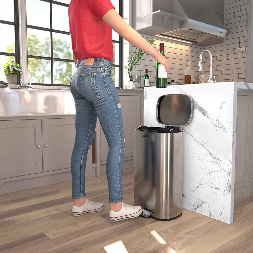 KSSKSS Pattumiera Per Bagno Sottile 10 Litri – Acciaio Inox Con Pedale, Coperchio Silenzioso E Secchio Rimovibile, Include 60 Sacchetti
